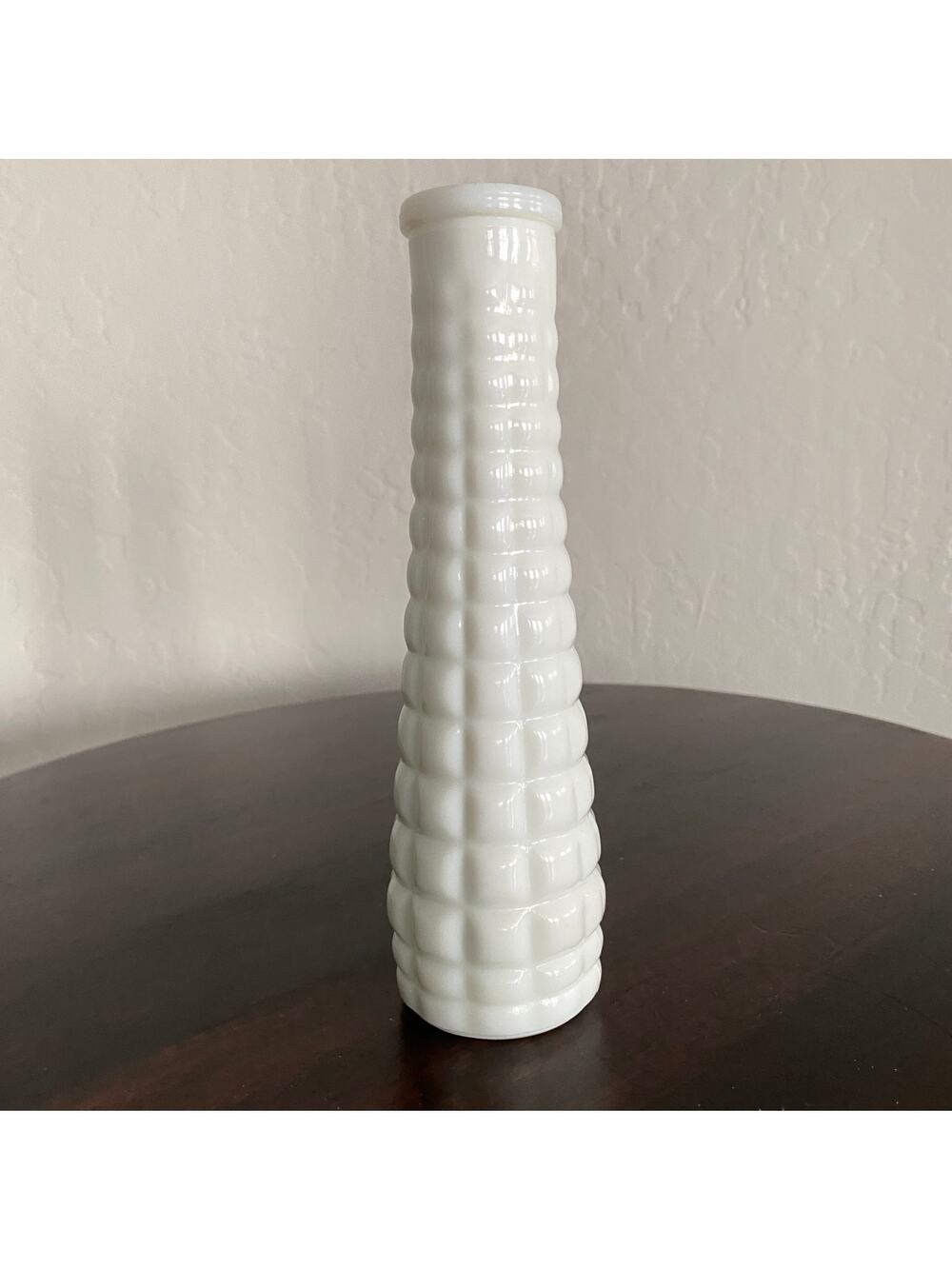 Milk glass bud vase square quilted pattern 8 3/4” vintage EO Brody